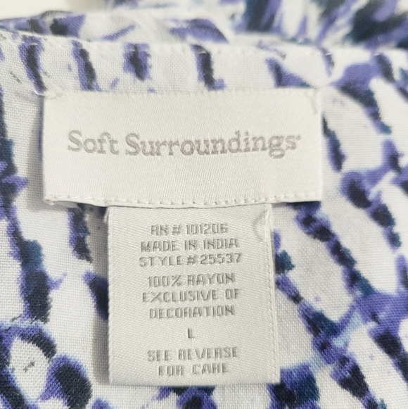 Soft Surroundings Beaded Tie Neck Tunic Blue White Rayon Boho Resort Top Large - Picture 7 of 12